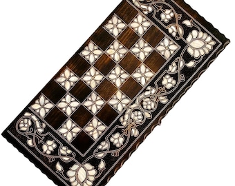 Handmade Backgammon Set-Mother Of Pearl-Backgammon Board-Backgammon Set-Wooden Backgammon-Vintage Backgammon Set-Board Game-Chess Set