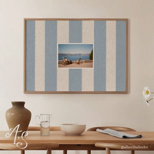 Personalized Printable Photo Frame Mat | Striped Baby Blue Board | Landscape | Custom Digital Wall Art | Sentimental Gift for Home Decor