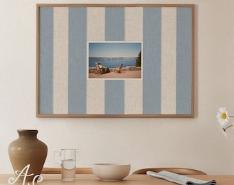 Personalized Photo Mat Print: Bold Striped Pastel Blue, Landscape Custom Wall Art (Digital Download)