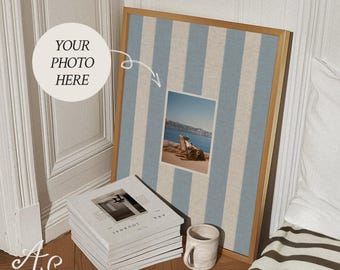 Personalized Photo Mat Print: Bold Striped Pastel Blue, Portrait Custom Wall Art (Digital Download)