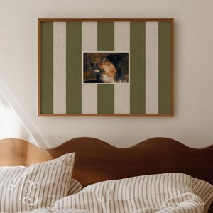 Personalized Printable Photo Frame Mat | Striped Olive Green Board | Landscape | Custom Digital Wall Art | Sentimental Gift for Home Decor