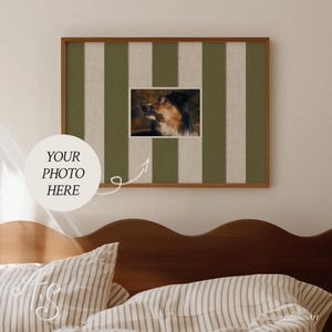 Personalized Photo Mat Print: Bold Striped Olive Green Landscape, Custom Wall Art (Digital Download)