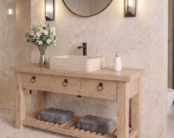 Rustic Bathroom Vanity with Drawers, Reclaimed Solid Wood, for Single - Double Sink, Farmhouse Style