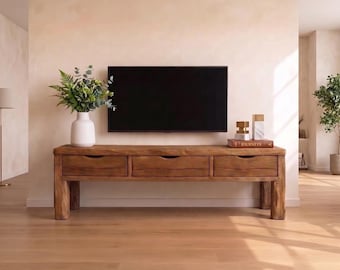 Rustic Wooden TV Stand, Reclaimed Solid Wood Media Console Unit, Handmade Farmhouse Entertainment Center