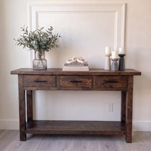 Mesa de console rústica de madeira com gavetas, madeira maciça reciclada, para hall de entrada ou corredor, tamanho personalizado.