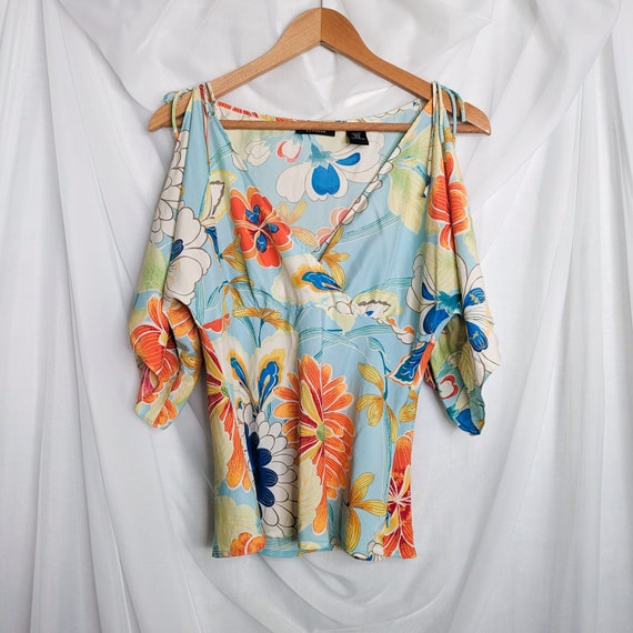 Multicolor floral silk kimono top by Express