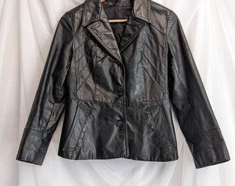 Vintage black leather jacket, small/medium