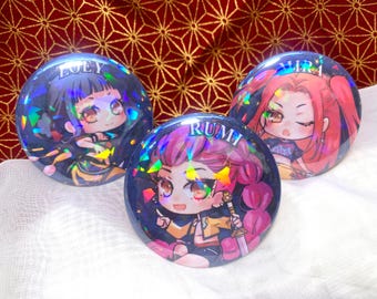 Kpop Demon Hunters | Huntrix | Rumi Mira Zoey | button Pin | Mirror
