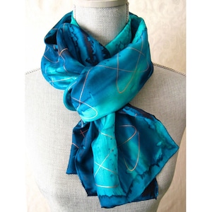 Ocean Blues with Gold Hand Painted Silk Scarf image 1