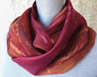 Silk Scarf Hand-Painted in Brown and Burgundy