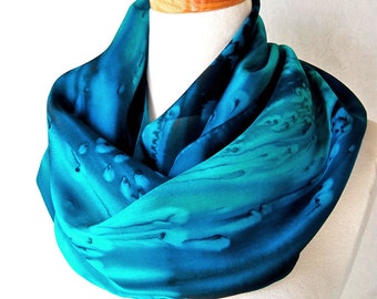 Silk Scarf Hand Painted in Ocean Blues