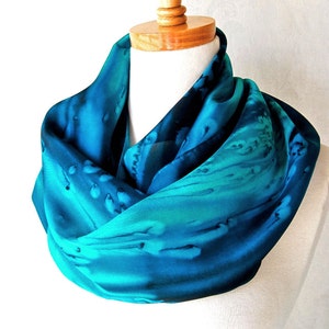 Silk Scarf Hand Painted in Ocean Blues