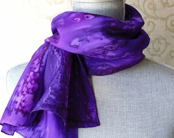 Silk Scarf Hand-Painted in Shades of Purple