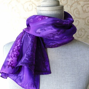 Silk Scarf Hand-Painted in Shades of Purple image 1
