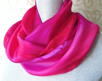 Silk Scarf Hand-Painted in Rose and Fuchsia