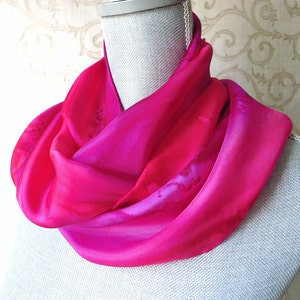 Silk Scarf Hand-Painted in Rose and Fuchsia