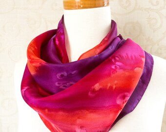 Silk Scarf Hand Painted in Rose Pink, Purple and Orange