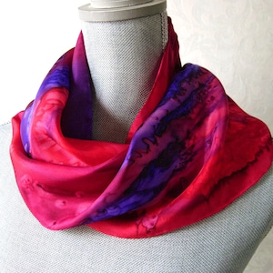 Silk Scarf Hand-Painted in Red, Berry and Purple image 1