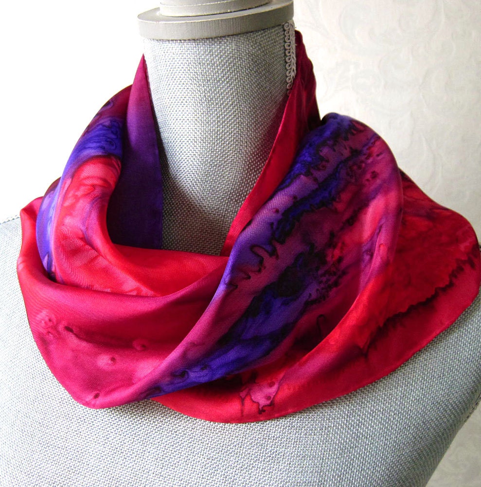 Silk Satin Scarf- Firefly Roses, Hand painted silk scarves, Floral  accessories, Red purple Bridal shawl, Inspirational Women Gift