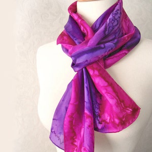 Silk Scarf Hand-Painted in Fuchsia and Orchid Purple