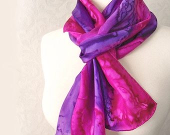 Silk Scarf Hand-Painted in Fuchsia and Orchid Purple