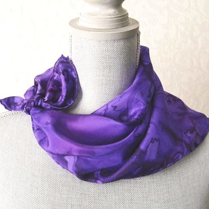 Hand-Painted Silk Square Bandana Scarf in Purples image 1