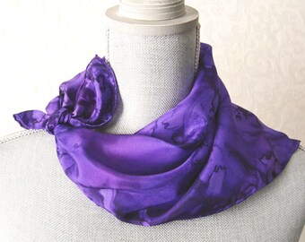 Hand-Painted Silk Square Bandana Scarf in Purples