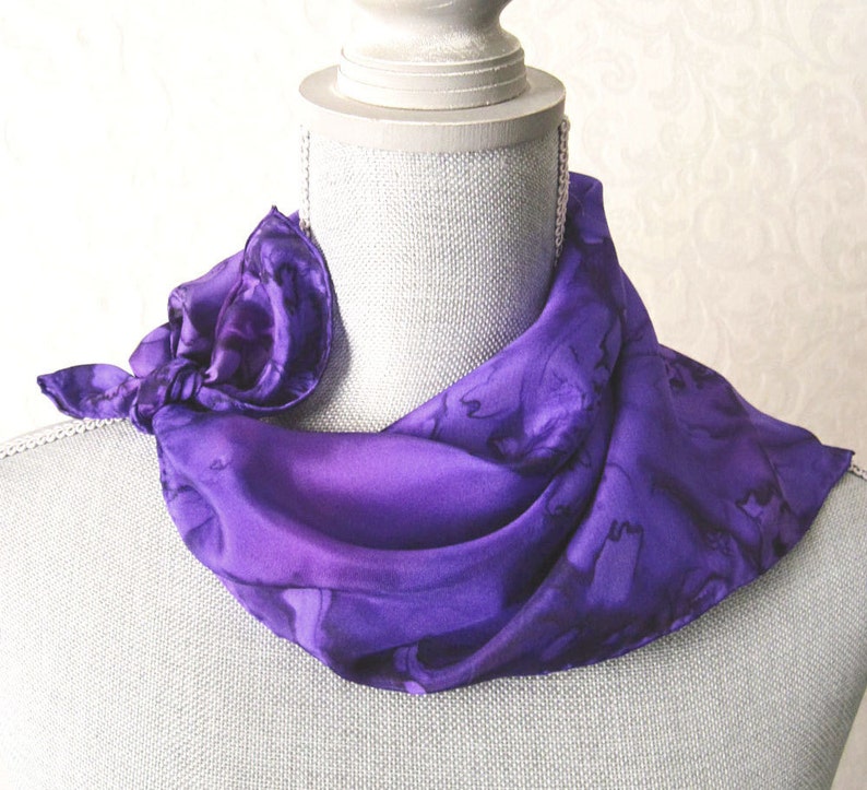 Hand-Painted Silk Square Bandana Scarf in Purples image 1