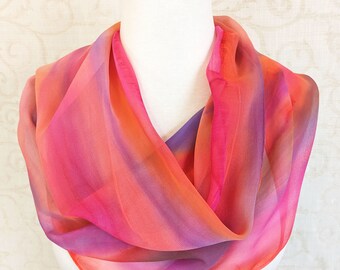 Chiffon Silk Scarf Hand-Painted Sunset Design