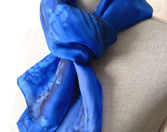 Hand-Dyed Silk Scarf in Sapphire Blues