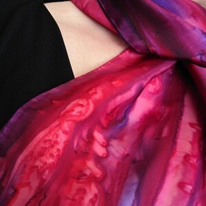 Silk Scarf Hand-Painted in Red, Berry and Purple image 2