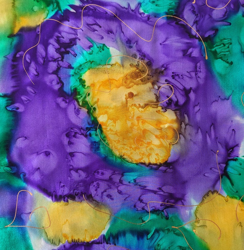 Large Square Silk Scarf Hand Dyed in Orchid Spring Floral image 3