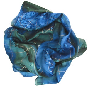 Silk Scarf Hand Dyed in Forest Green and Midnight Blue with Gold Accent image 3