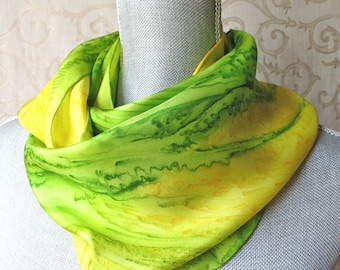 Silk Scarf Hand-Painted in Lime and Yellow