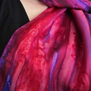 Silk Scarf Hand-Painted in Red, Berry and Purple image 3