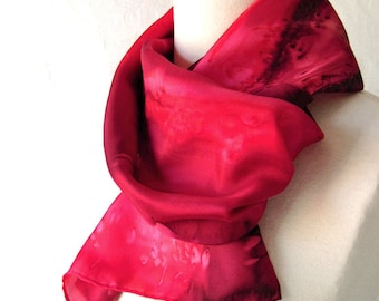 Silk Scarf Hand-Painted in Holiday Reds