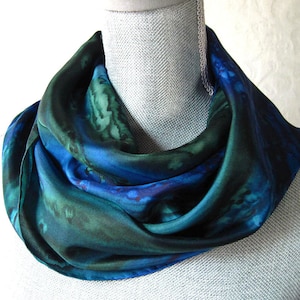 Silk Scarf Hand-Painted in Forest Green and Midnight Blue