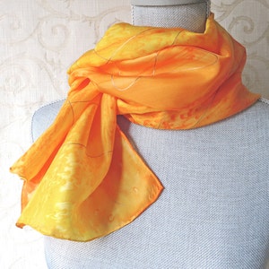 Silk Scarf Hand-Painted in Sunny Yellows with Gold