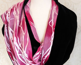 Black Velvet Wrap with Hand Dyed Devore Silk in Rose and Pink