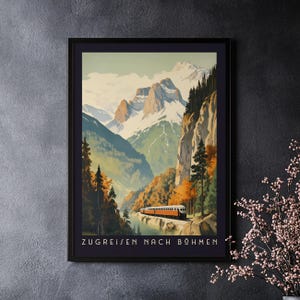 Bohemia Train Travel - 1920s Art Deco Train Travel Poster - Mountain Wall Art - Download European Retro Railway Art for Home or Office Decor
