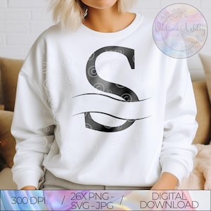 Alfabeto monograma con letras divididas en negrita atemporal, sublimación, corte de vinilo, grabado láser, archivos PNG, JPG y SVG, letras divididas decorativas