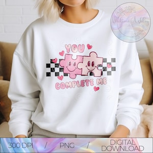 Vous me complétez le fichier PNG de puzzle mignon drôle de Saint-Valentin, Sublimation de puzzle, Clipart de Saint-Valentin pour des coussins de verres de vêtements