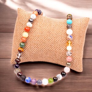 48 Natural Stone Beaded Necklace – Colorful Gemstone Strand Jewelry