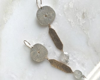 Handmade Boho sterling silver and gold fill Antonia earrings with Rutilated quartz