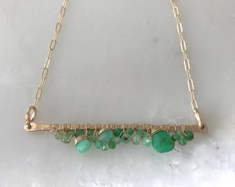 Hammered bar gemstone cluster necklace