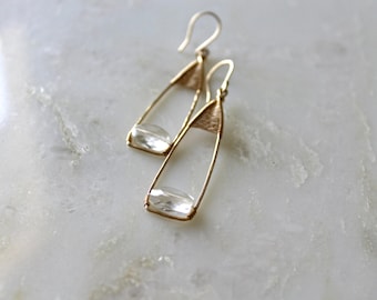 Long gold Forged and Wire Wrapped Teardrop Earrings with gemstone drops