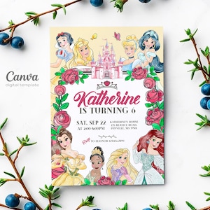 Verjaardagsuitnodiging prinses, bewerkbare uitnodigingssjabloon meisje, afdrukbare kasteeluitnodiging, once upon a time royal party, instant download