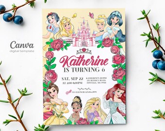 Princess Birthday invitation, Girl editable invite template, printable castle invitation, once upon a time royal party, instant download
