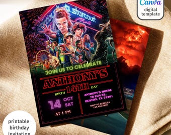 Invito di compleanno a tema Stranger Things, invito di compleanno stampabile per ragazzo e ragazza, modello di invito per undici, festa di compleanno a tema Stranger Things