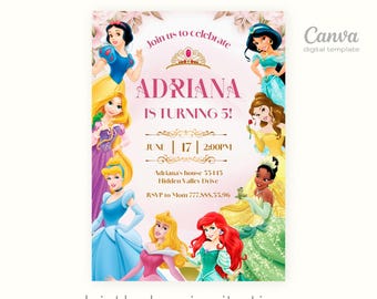 Princess Birthday invitation, Girl editable invite template, printable castle invitation, once upon a time royal party, printed invitations